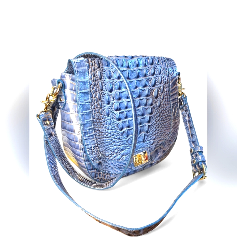 Brahmin Briar Croc Embossed Leather Heavenly Blue Ombre Melbourne Crossbody - Picture 2 of 9